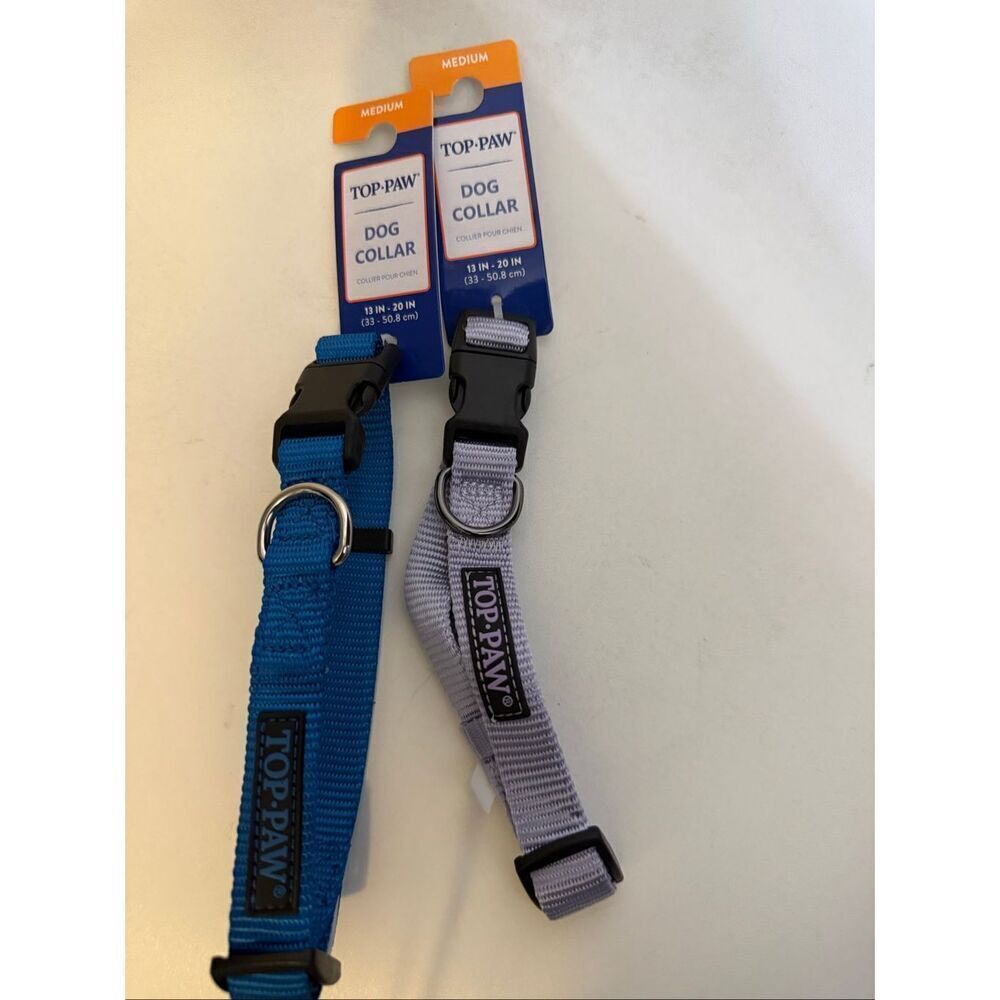 Lot Of 2 Top Paw Signature Pet Dog Adjustable Collar Blue & Purple Medium NWT